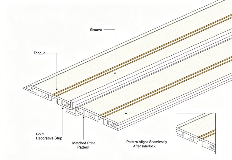 Middle Groove PVC Ceiling Panels With Gold Inlay Strips