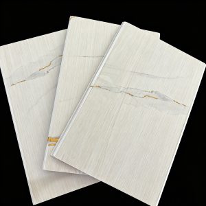 Hot Stamping PVC Ceiling Panel Glossy White Marble With Golden Vein Waterproof Interior Ceiling Board