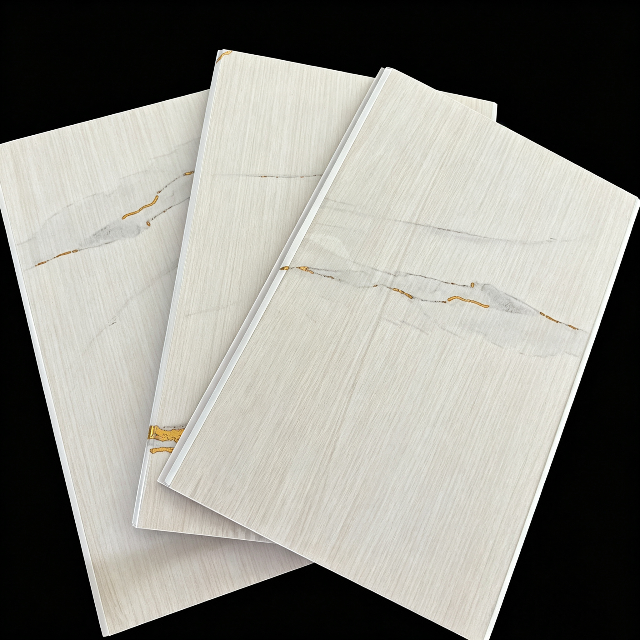 Hot Stamping PVC Ceiling Panel Glossy White Marble With Golden Vein Waterproof Interior Ceiling Board
